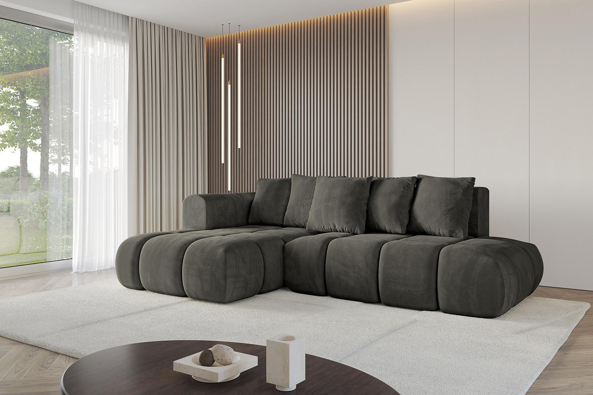 ECKSOFA Ottomane Links CLOUD-L-v1 289x180x40 Schwarz Velours - Schwarz, Holzwerkstoff/Kunststoff (180/289cm) - ALTDECOR