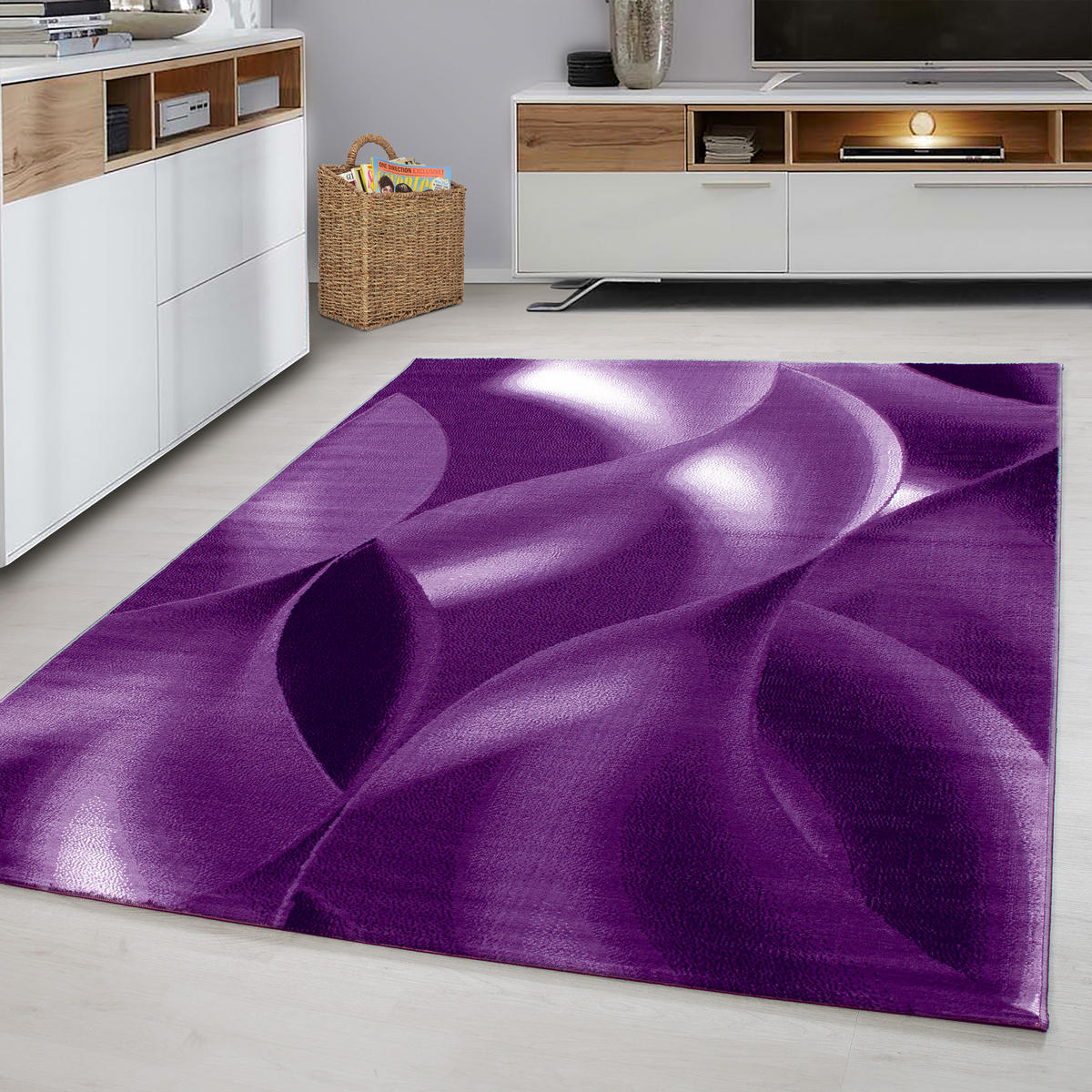TEPPICH Kurzflor Abstrakte Wellen Polypropylen Wohnzimmer Violett Rechteckig 120x170 - Lila, Textil (120/170cm) - KADIMA DESIGN