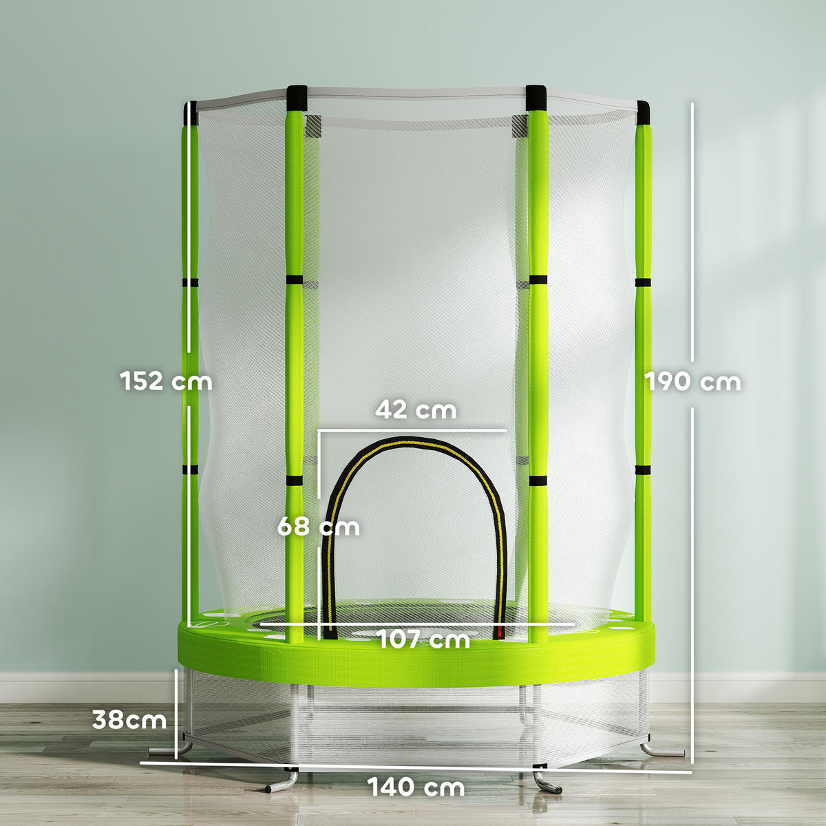 KINDER TRAMPOLIN, Grün, Stahl, Kunststoff - Grün, Metall (140/140cm) - AIYAPLAY