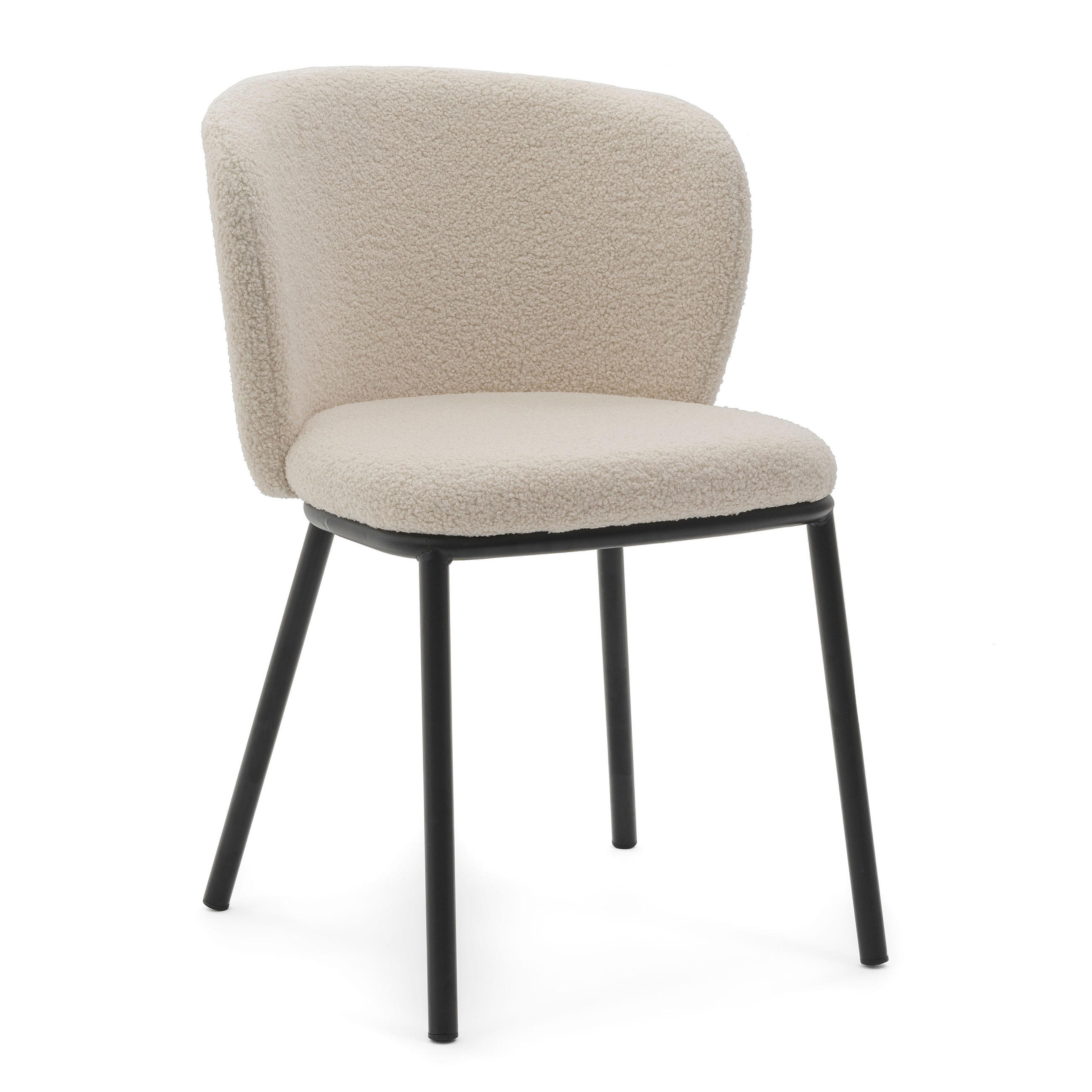 STUHL BARI gepolsterter mit Steppung - ecru - Boucle - Ecru/Schwarz, Textil/Metall (54/81/57cm) - NEW HOME