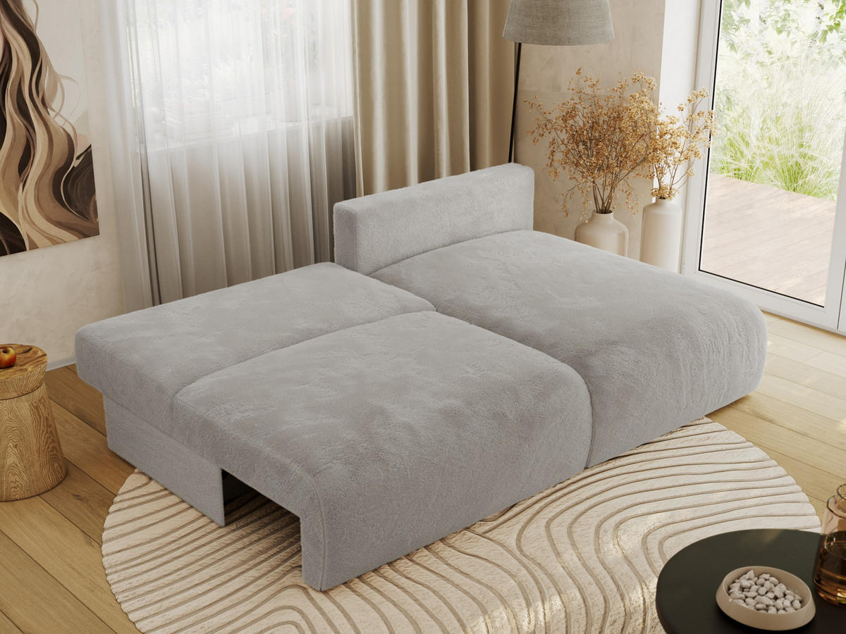 ECKSCHLAFSOFA VIVO L Hellgrau Plüsch - rechts - Hellgrau/Schwarz, Kunststoff/Textil (150/223cm) - MKS