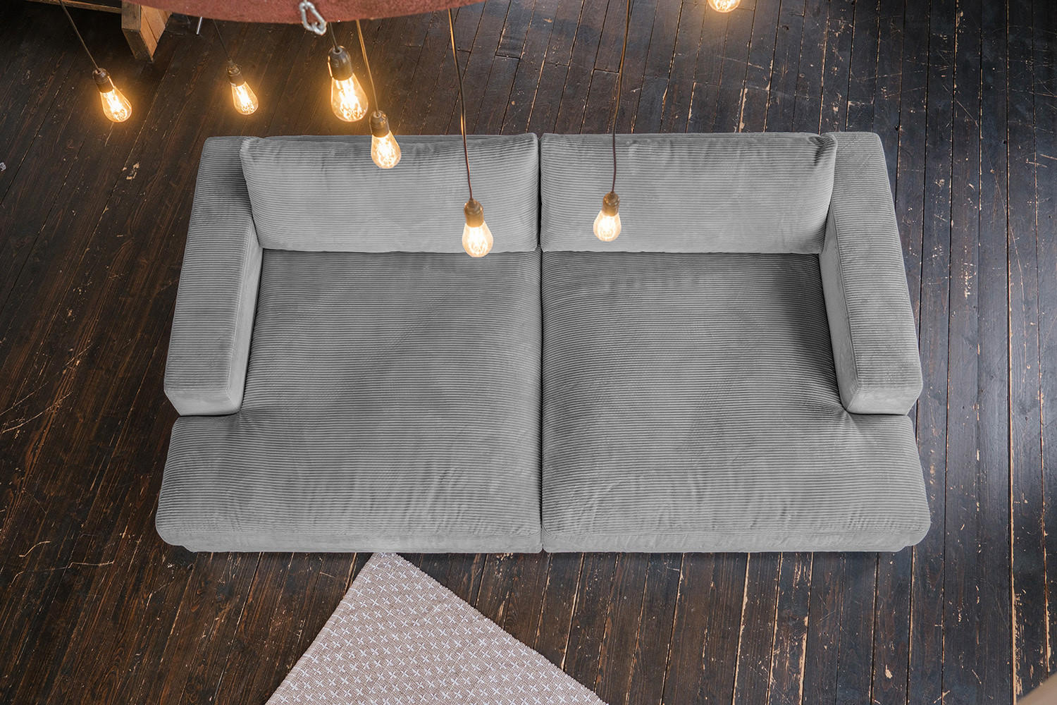BIG SOFA-SET 6-TLG MADELINE Grau Cord - Schwarz/Grau, Kunststoff/Textil (290/85/170cm) - KAWOLA