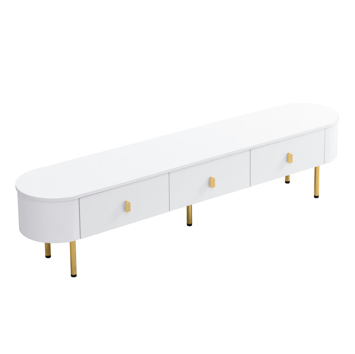 NÍZKÁ komoda z MDF, 174/35/41 cm bílá se zlatými detaily, se 3 zásuvkami - bílá, kompozitní dřevo (174/41/35cm) - BEAOK
