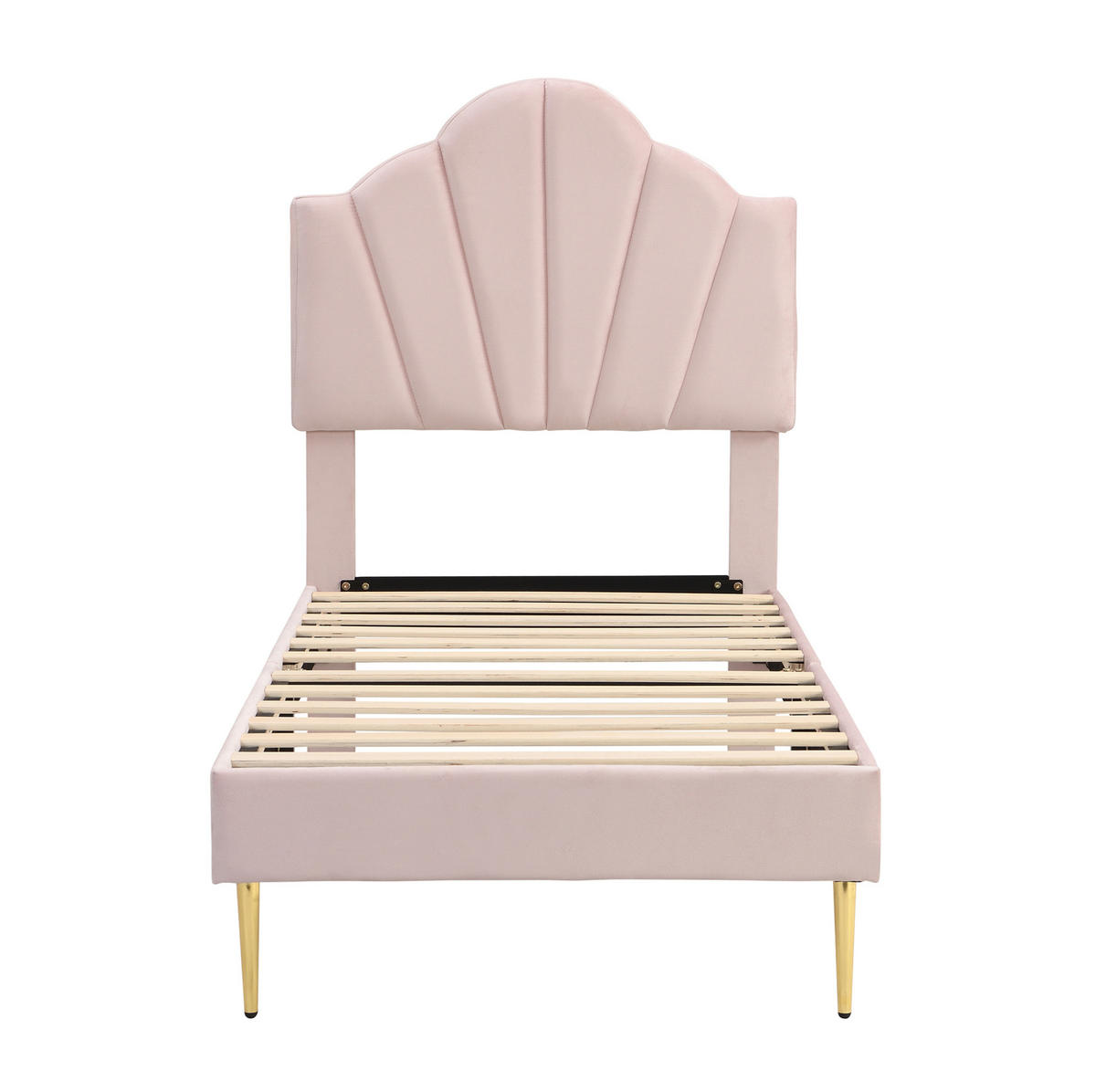 POLSTERBETT 90/200 cm mit verstellbarem Kopfteil, muschelförmigem Samtbezug und Lattenrost, Rosa - Rosa, Textil (90/200cm) - Redom