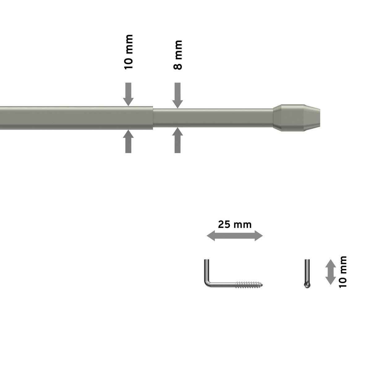 SCHEIBENSTANGEN / VITRAGESTANGEN MIT KLEBEHAKEN Geno 30-50 cm, oval, Silbergrau, Packung 2 Stück - Alufarben, Kunststoff/Metall (1.2/2.4/50cm) - INTERDECO