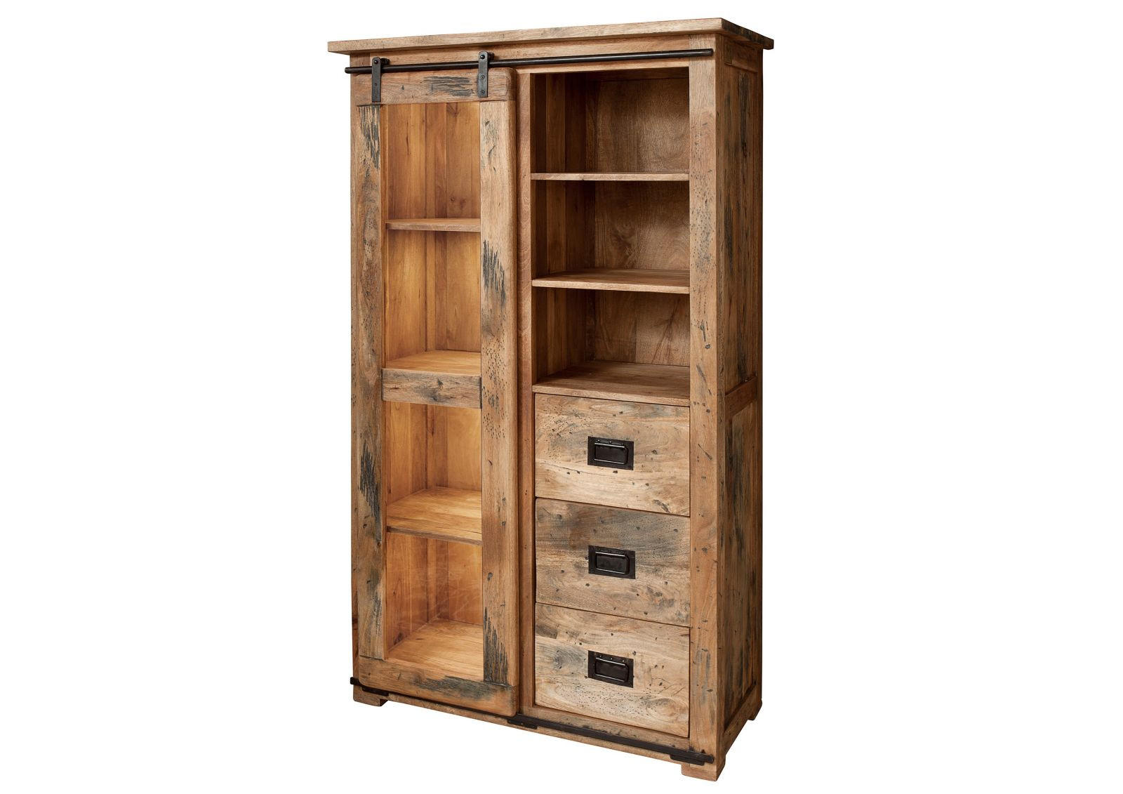 VITRINE Mango 100x45x175 natur lackiert RAILWAY #126 - Braun, Holz (100/175/45cm) - Massivmoebel24