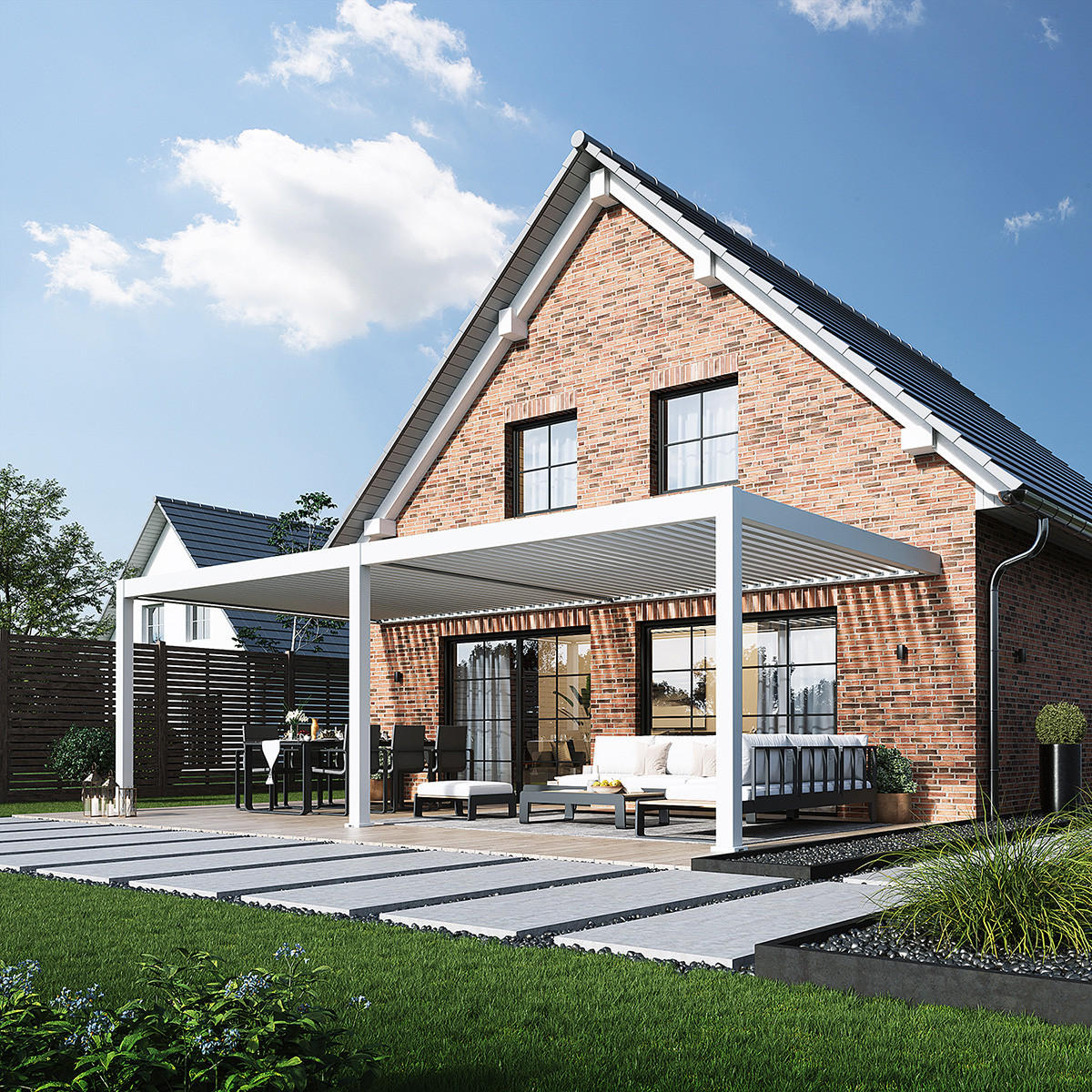 PERGOLA Deluxe Plus Elektrisch Wand Pavillon Terrassenüberdachung Alu LED 4 x 8 m - Weiß, Metall (400/255/800cm) - WEIDE