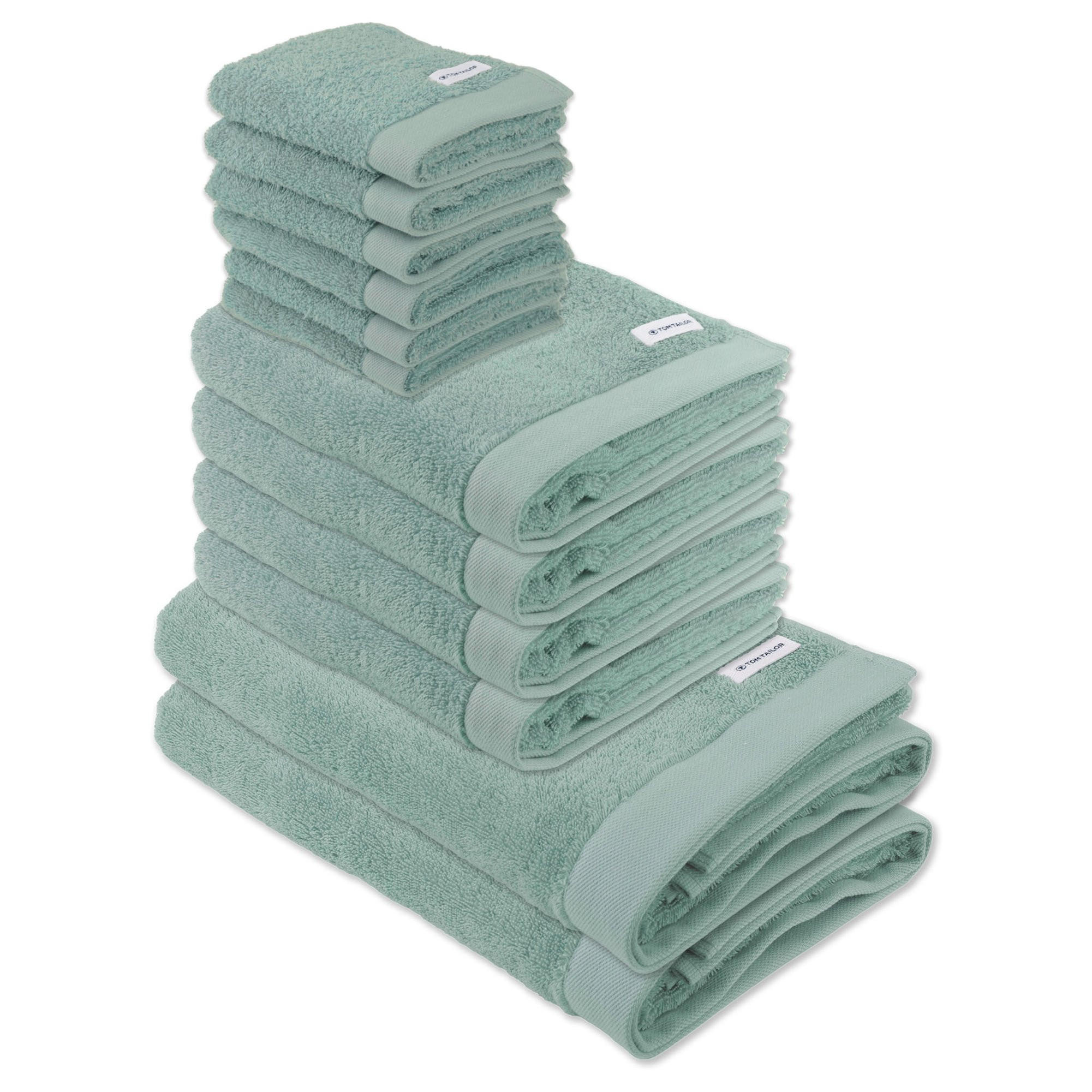 HANDTUCH-SET Color Bath, 12-tlg. Grün 100% Baumwolle - Grün, Naturmaterialien (60/120cm) - Tom Tailor