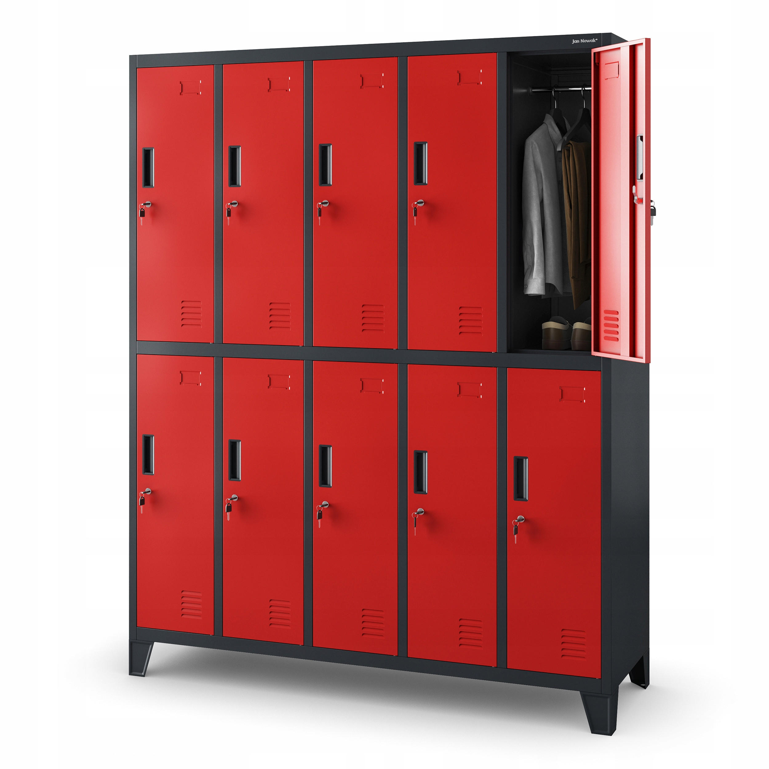 SCHLIESSFACHSCHRANK Bartek - Anthrazit/Rot, Metall (136/172/45cm) - Jan Nowak