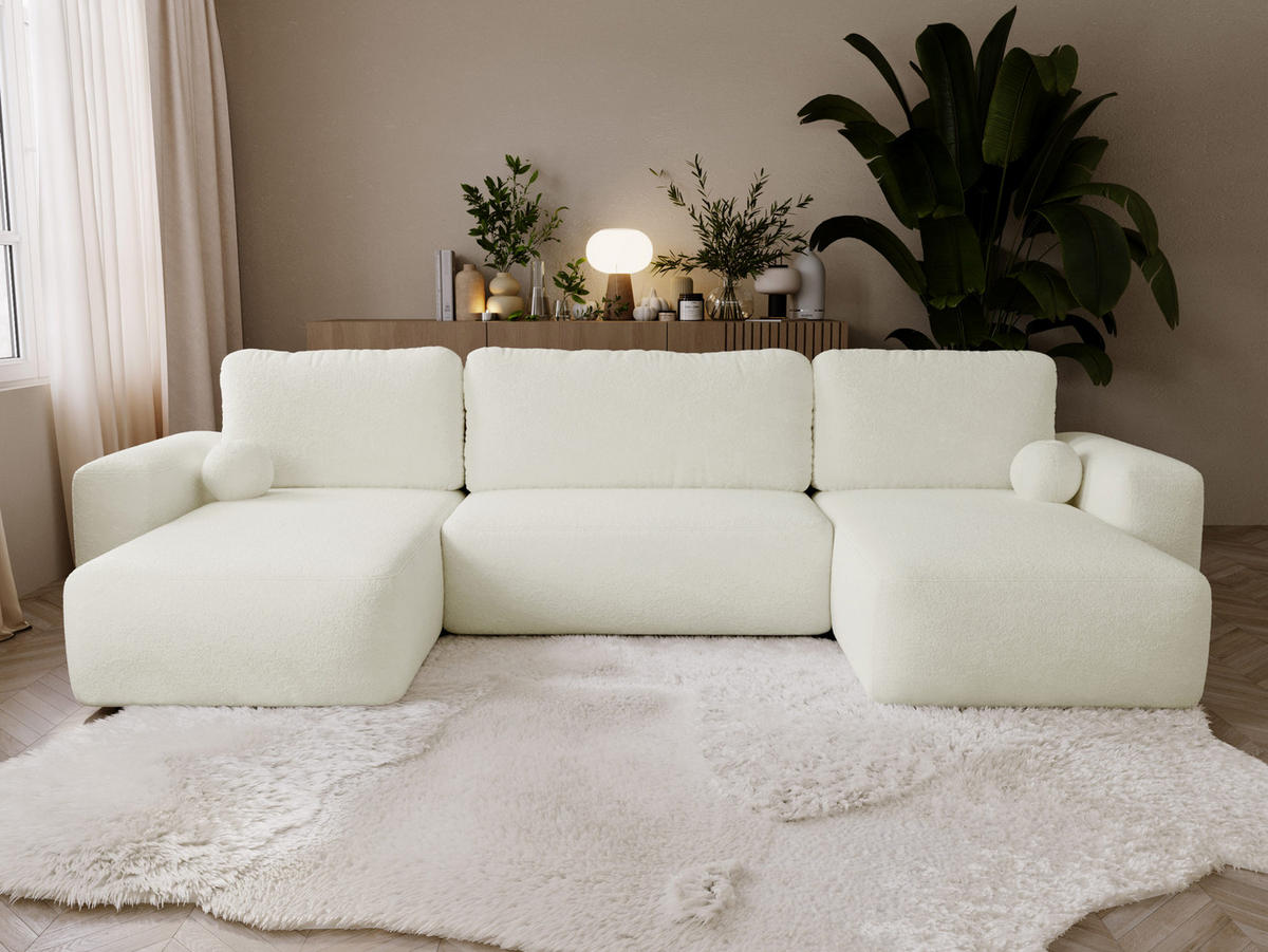 WOHNLANDSCHAFT Filo U - Creme/Schwarz, Holz/Kunststoff (374/94/177cm) - MIRJAN24