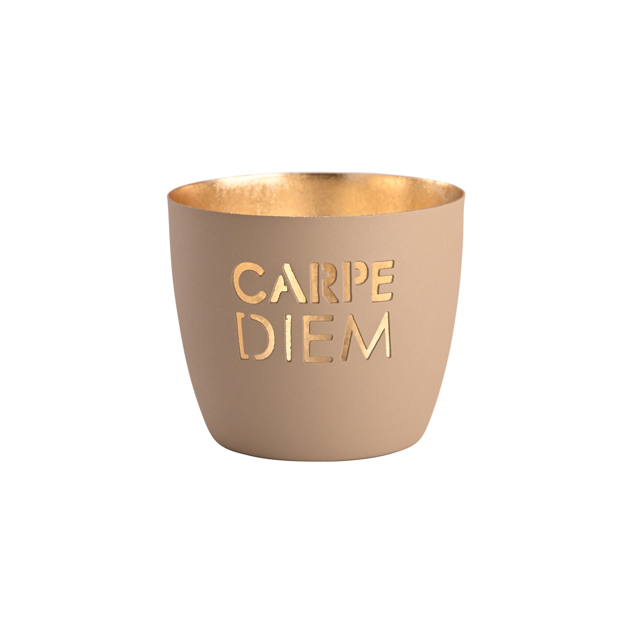 TEELICHTHALTER Madras Carpe diem M, Eisen, sandstone / Gold, H 8.5 cm - Beige, Metall (9cm) - Gift Company