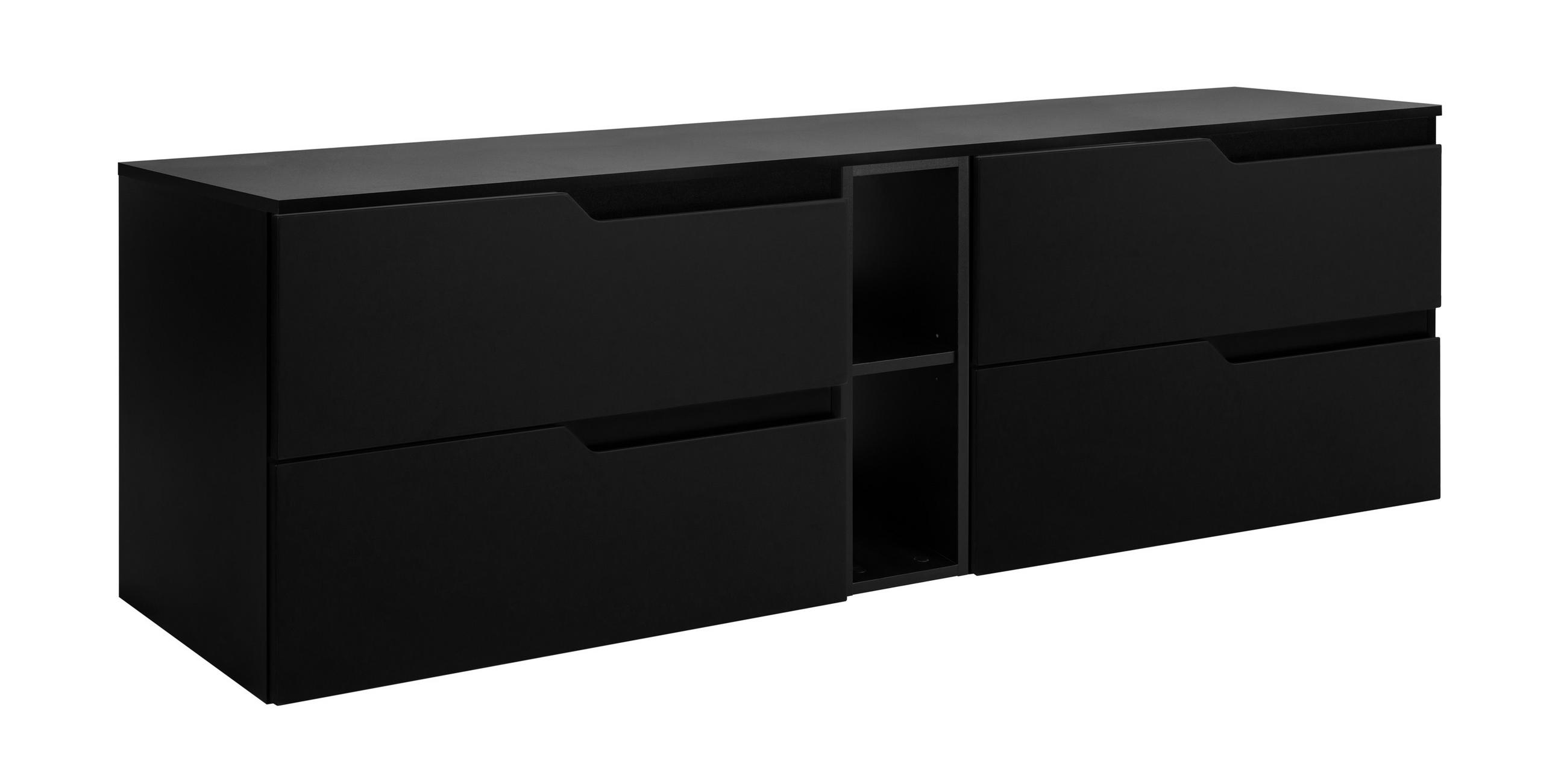 BADEZIMMERSCHRANK: Schwarz, 180 (2 x 80 + 20) x 46 x 58 cm - Schwarz, Holzwerkstoff (180/58/46cm) - 3XE LIVING