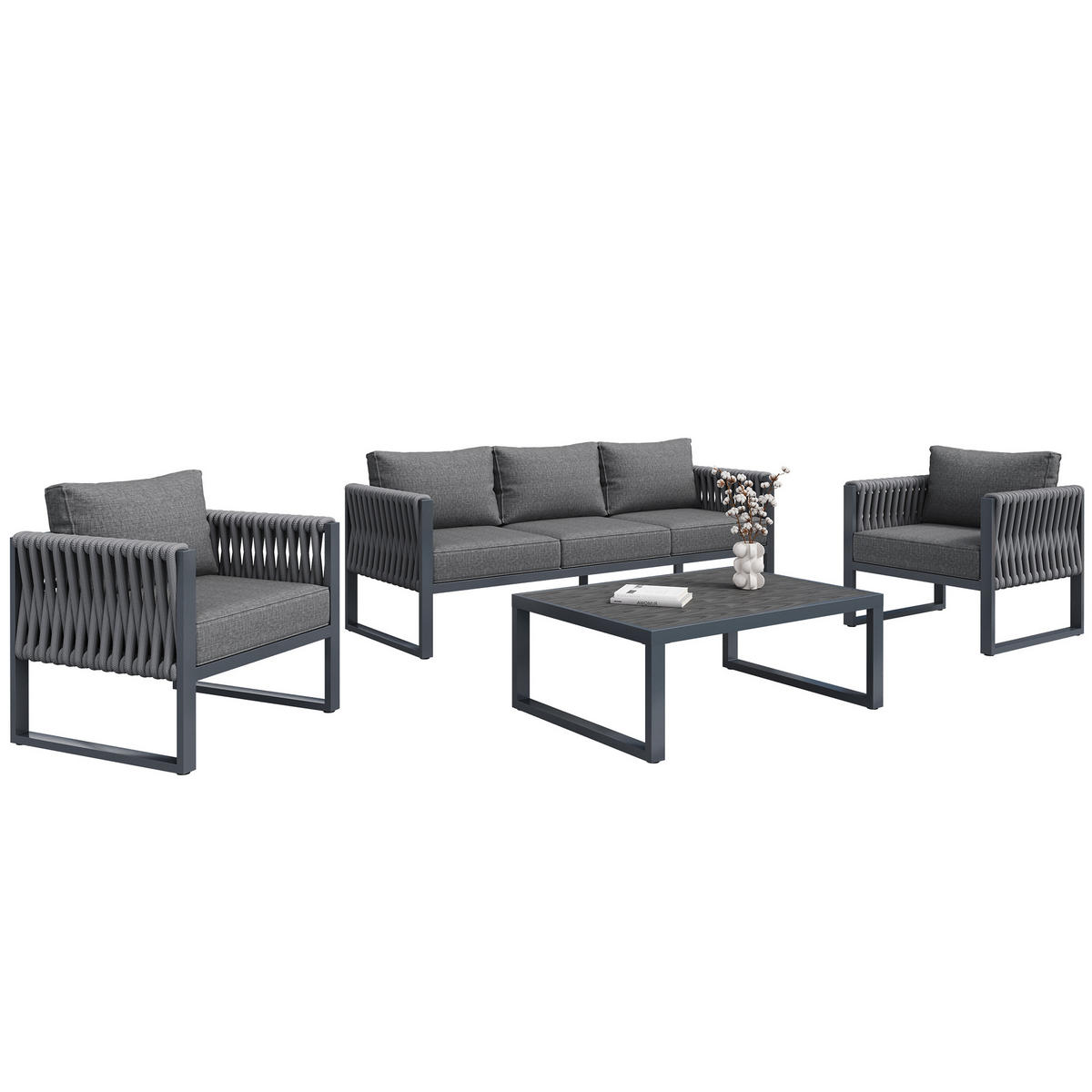 GARTENMÖBELSET 5-Sitzer mit Metallgestell in Grau - Grau, Metall - KOMHTOM