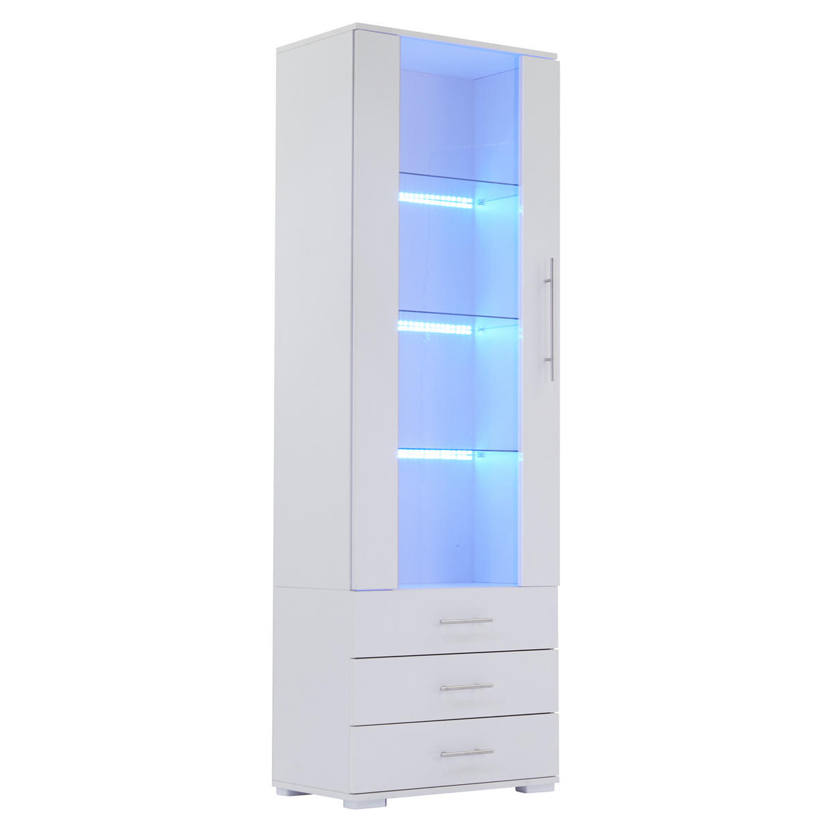 VITRINE Buffetschrank 130/38/76 cm mit Riffel-Design & 3 Schubladen, Hochglanz Türen, Spanplatte/Eisen - Transparent/Weiß, Glas/Holzwerkstoff (60/180/35cm) - EVRYAE
