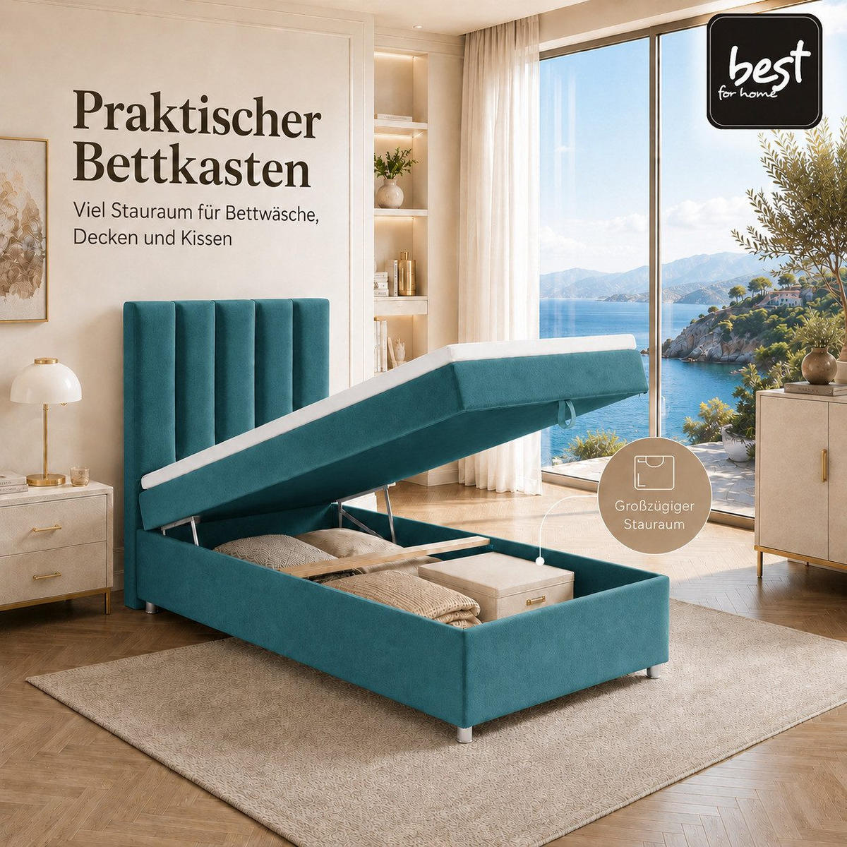 BOXBETT mit Bettkasten Trinity K10-SINGLE Bonellfederkern inkl. Topper - Hellblau, Holz/Holzwerkstoff (80/200cm) - Best For Home