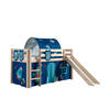 HOCHBETT mit Rutsche Karolina Massivholz Natur Textilset Astro 4 - Blau/Kieferfarben, Holz (90/200cm) - 58aufmkessel