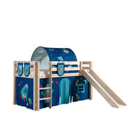 HOCHBETT mit Rutsche Karolina Massivholz Natur Textilset Astro 4 - Blau/Kieferfarben, Holz (90/200cm) - 58aufmkessel