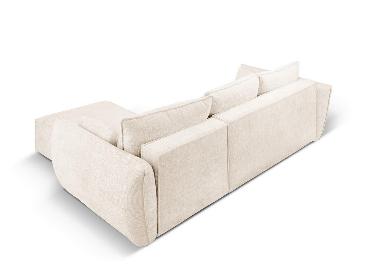 AUSKLAPPBARES-ECKSOFA rechts mit Container Kaelle aus Chenille-Stoff leichtes beige 4 Sitzplätze - Creme, Textil (165/252cm) - Micadoni
