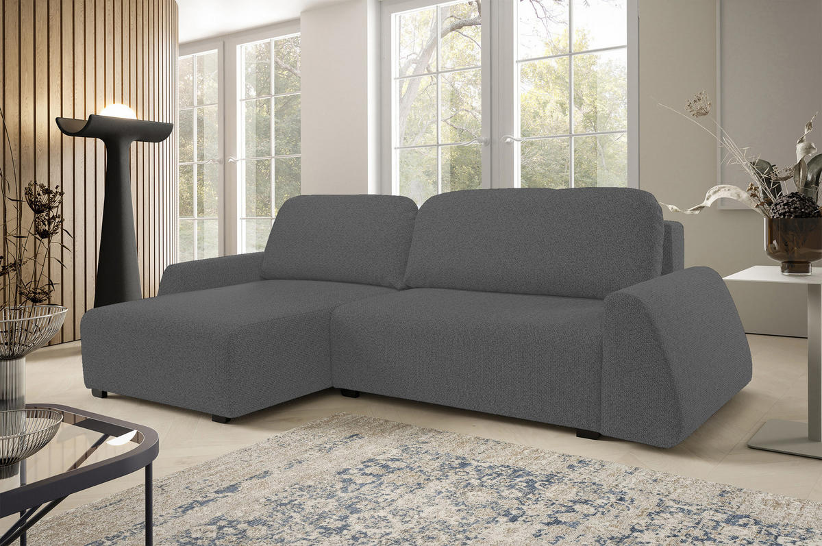 ECKSOFA ALMI mit Schlaffunktion, Bettkasten, Wellenfedern Komfortable Sitzpolsterung Elegantes Design Linke, 160x275 cm Grau - Grau, Holz/Textil (160/275cm) - DomoHome