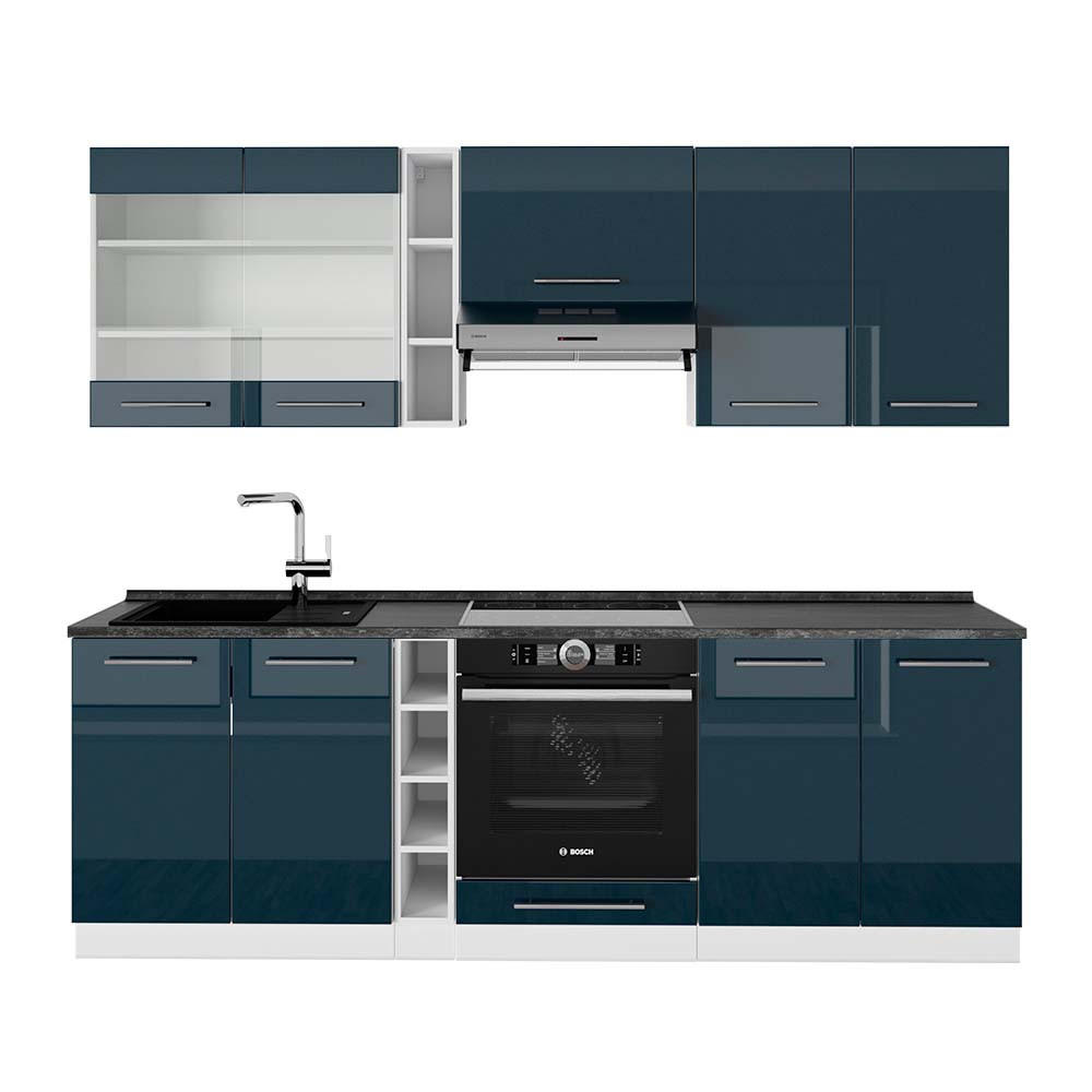 KÜCHENZEILE Fame-Line Dunkelblau Hochglanz/Weiß 235 cm, AP Anthrazit - Dunkelblau/Weiß, Holzwerkstoff (235/81.6/60cm) - Vicco
