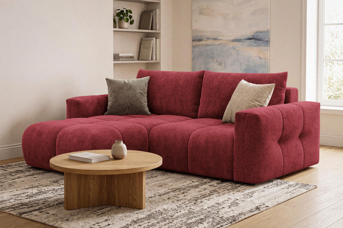 ECKSOFA VERONA 3-Sitzer links, Dunkelrot - Schwarz/Dunkelrot, Holz/Textil (224/173cm) - Courtois Laville