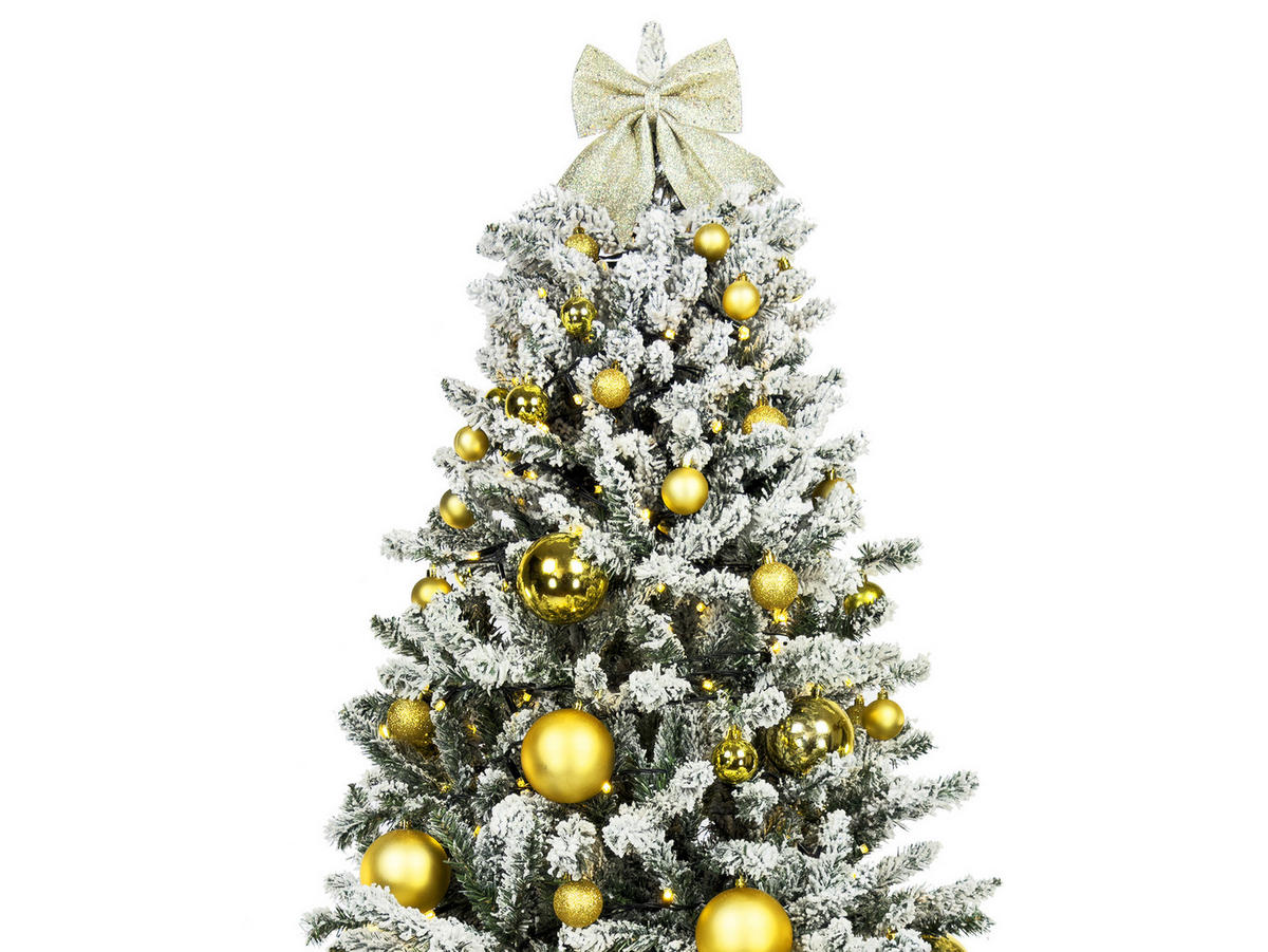 LAALU WEIHNACHTSBAUM geschmückt künstlich mit 73 Ornamenten GOLDEN CHRISTMAS 210 cm Baum mit Ständer und Weihnachtsornamenten - Champagner/Goldfarben, Kunststoff (210cm) - LAALU