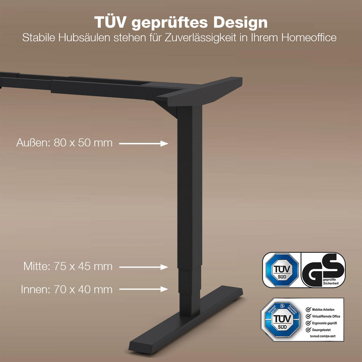 SCHREIBTISCHGESTELL Elektrisch höhenverstellbares Schreibtischgestell /62-127cm Schwarz - Schwarz, Metall (117/25/23cm) - ASSMANN