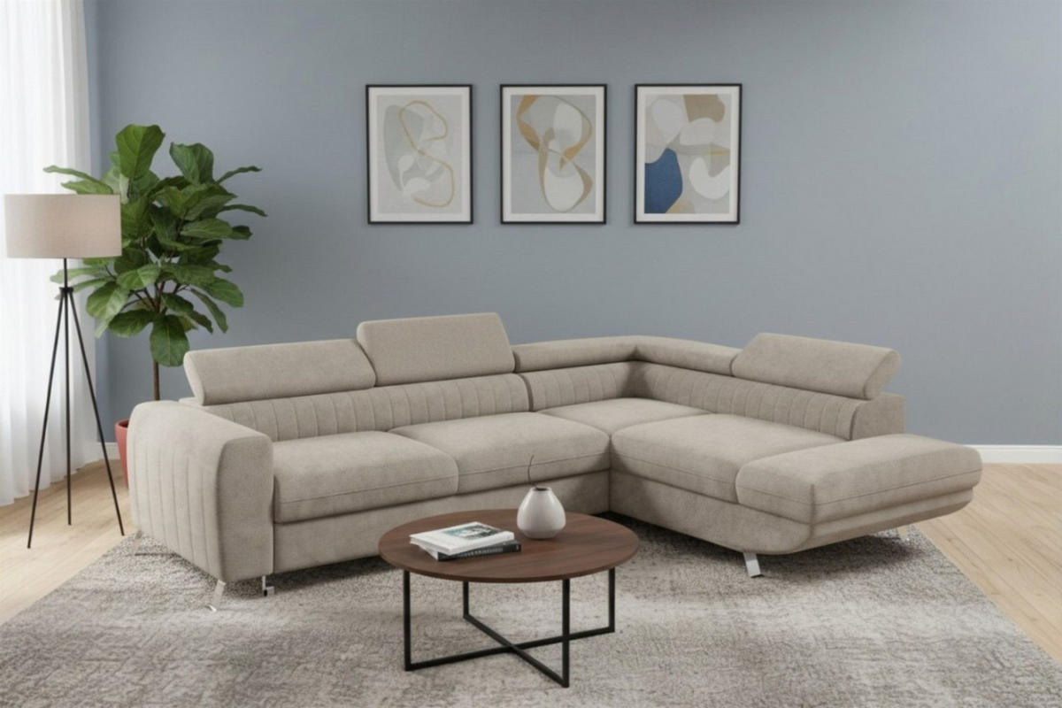 ECKSOFA Marios Mit Schlaffunktion - Hellbraun, Holzwerkstoff/Textil (202/260cm) - Fun Möbel