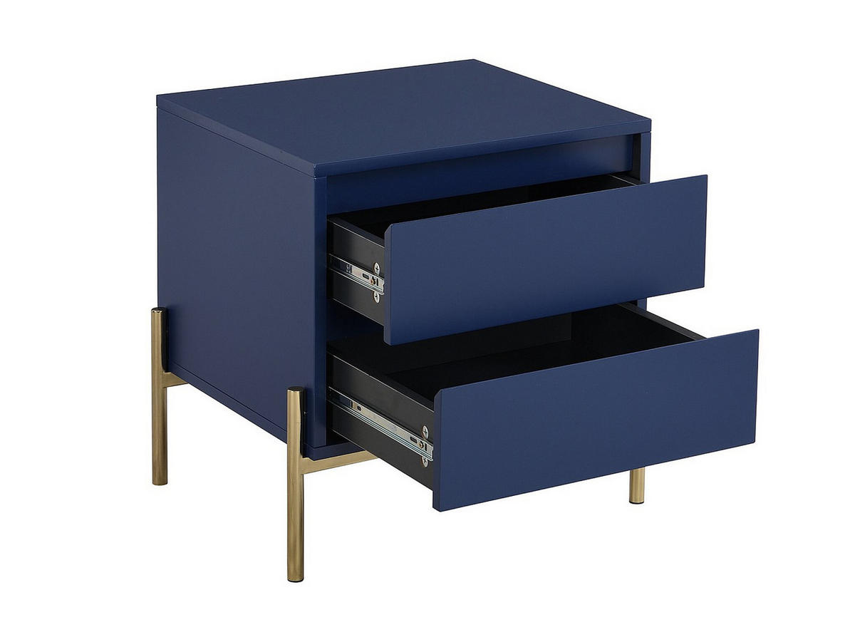 2ER-SET Nachttische mit 2 Schubladen - MDF & Metall - Blau lackiert & Goldfarben - KORASA - Blau, Holz (40/50/50cm) - Pascal Morabito