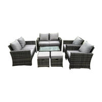 GARTENMÖBELSET mit 2 kleinen Hockern Polyrattan Dunkelgrau 8-Sitzer - Dunkelgrau, Metall - Fimous