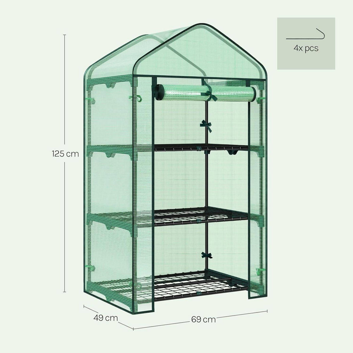 GEWÄCHSHAUS, Winterfest stabil platzsparend, 69 x 158 x 49 cm - Grün, Textil/Metall (69/125/49cm) - Woltu