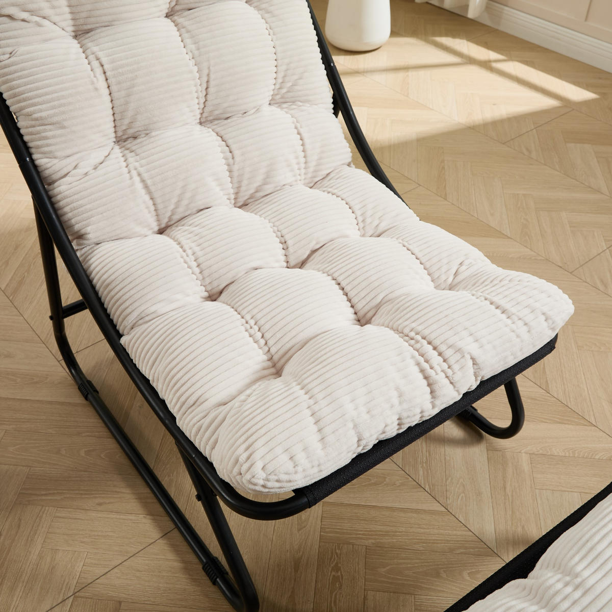 SESSELSET, Relaxsessel mit Hocker,Stahlrahmen,Cord,Weiß - Weiß, Metall (78/86/65cm) - LVHOM