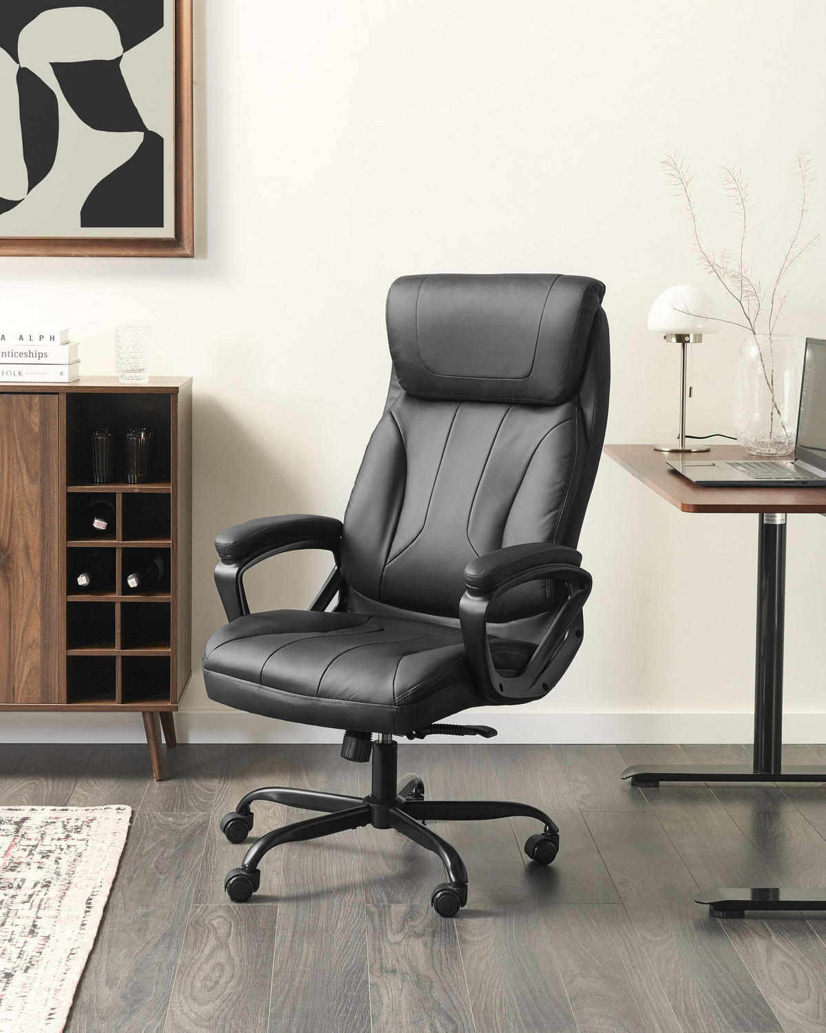 CHEFSESSEL Kunstleder Schwarz Proud - Schwarz, Kunststoff (66/115/66cm) - Beliani