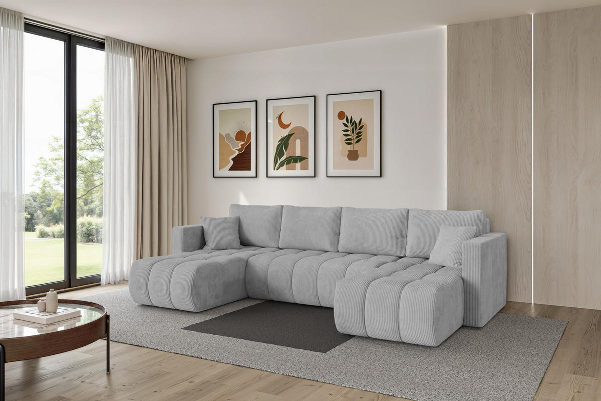 SEDACÍ SOUPRAVA DO U s funkcí spaní a úložným prostorem GARD-U 300x146x85 šedá manšestr - šedá/černá, kompozitní dřevo/textil (300/85/146cm) - ALTDECOR