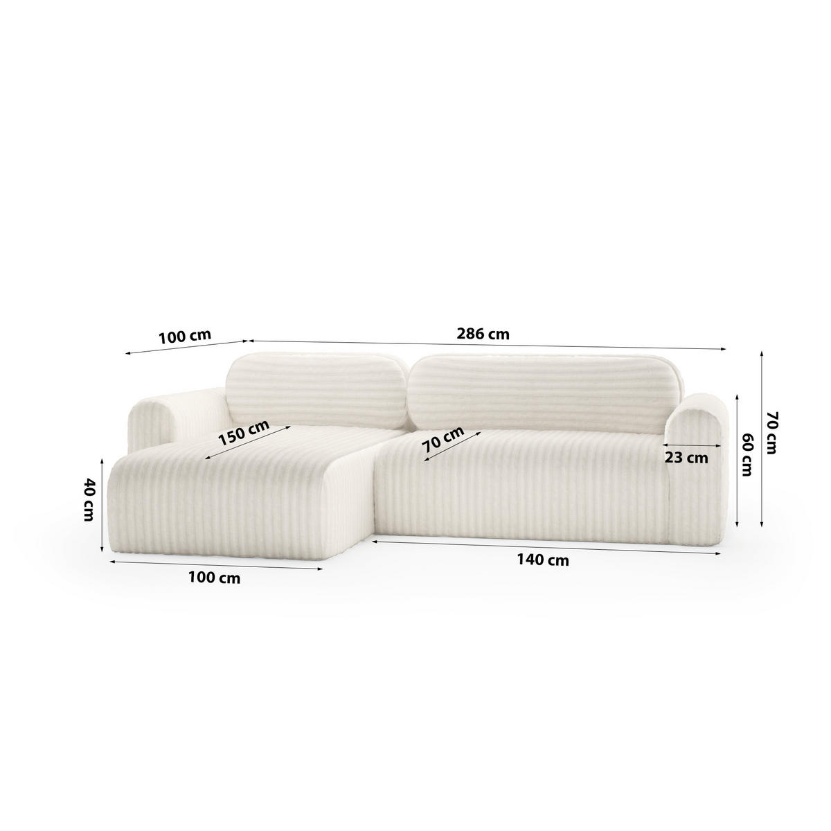 ECKSOFA mit Schlaffunktion Emmen, Creme - Creme, Textil (286/100cm) - Fedve
