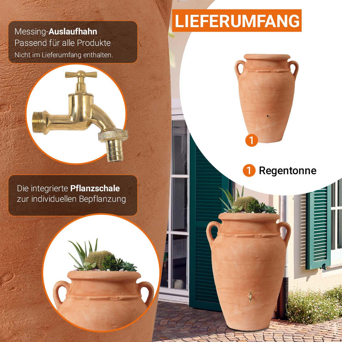 AMPHORE Regentonne 360 L, kotta - Terracotta, Kunststoff (78/120/78cm) - GARANTIA