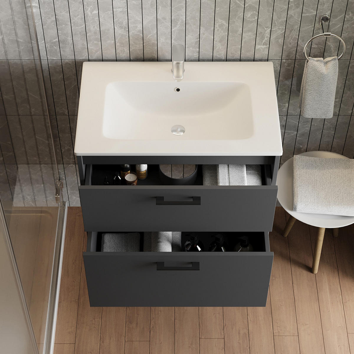 WASCHBECKENUNTERSCHRANK Lanco Anthrazit 61 x 61.5 cm mit Waschbecken - Anthrazit, Holzwerkstoff (61/61.5/46.5cm) - Vicco