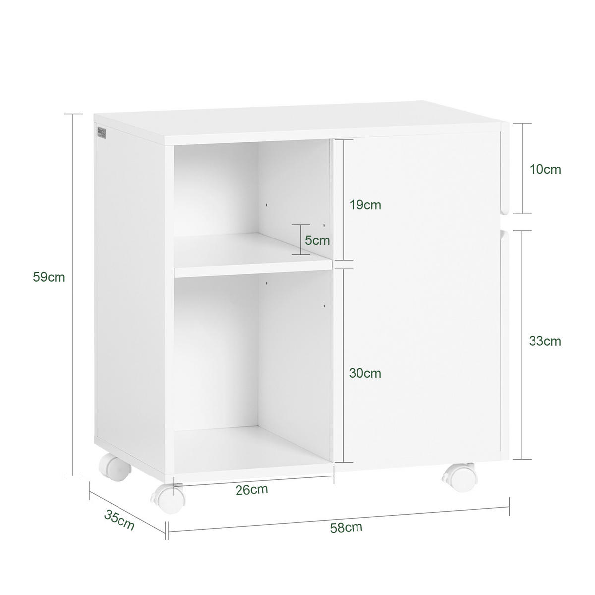 ROLLCONTAINER Weiß - Weiß, Holzwerkstoff (58/59/35cm) - SoBuy
