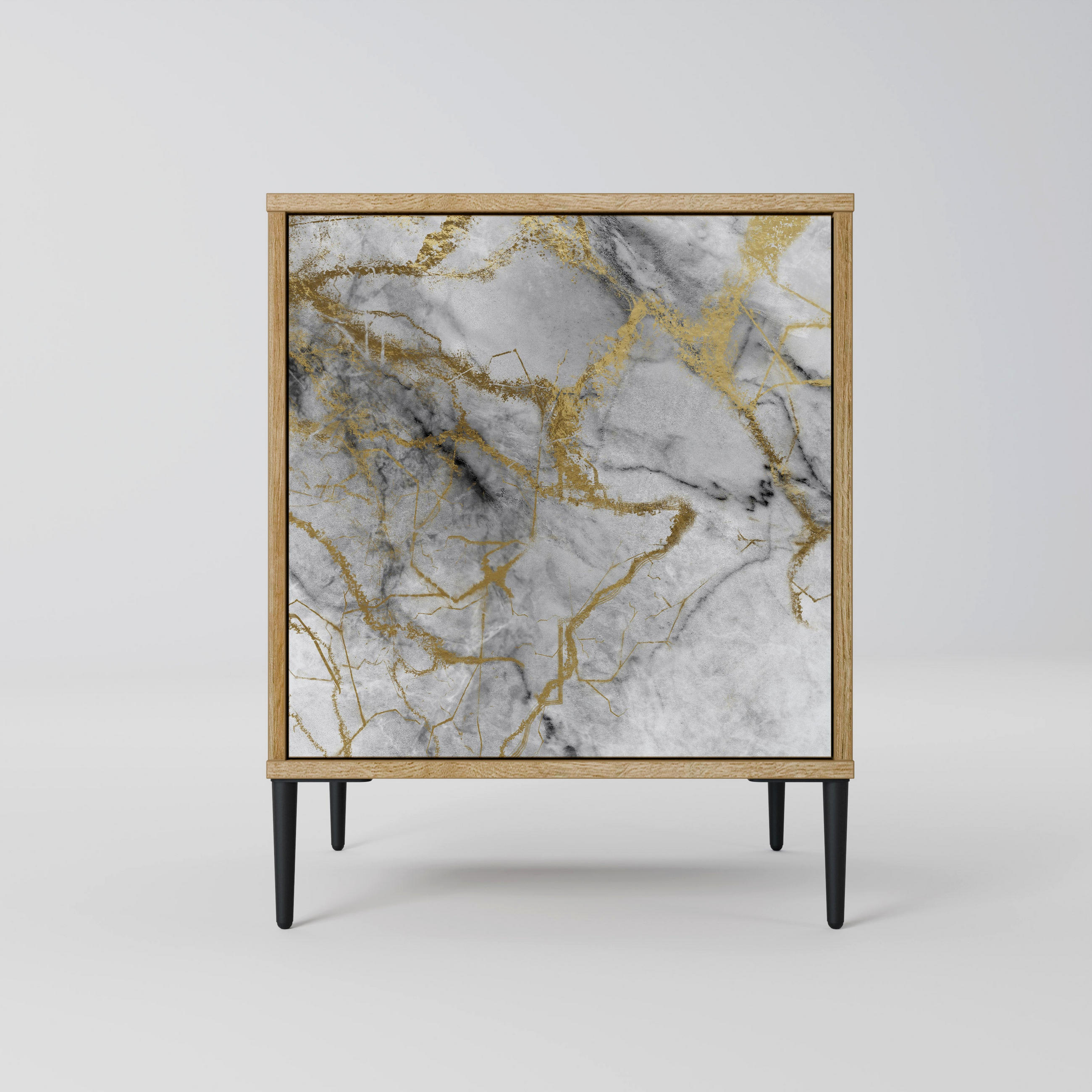 SIDEBOARD TIMELESS GLIDE, Eichefarben, 57,5x42x72,5 cm, Schwarze Metallfüße - Eichefarben/Multicolor, Holzwerkstoff/Metall (57.5/72.5/42cm) - SpaceRebels