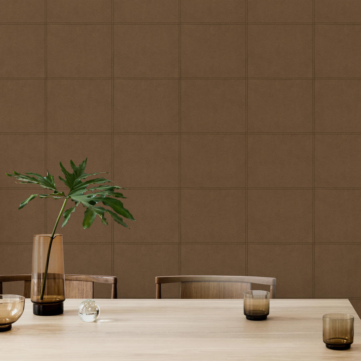 VLIESTAPETE - Lederblöcke Cognac - Cognac, Papier/Kunststoff (52/1000cm) - Easy Decor