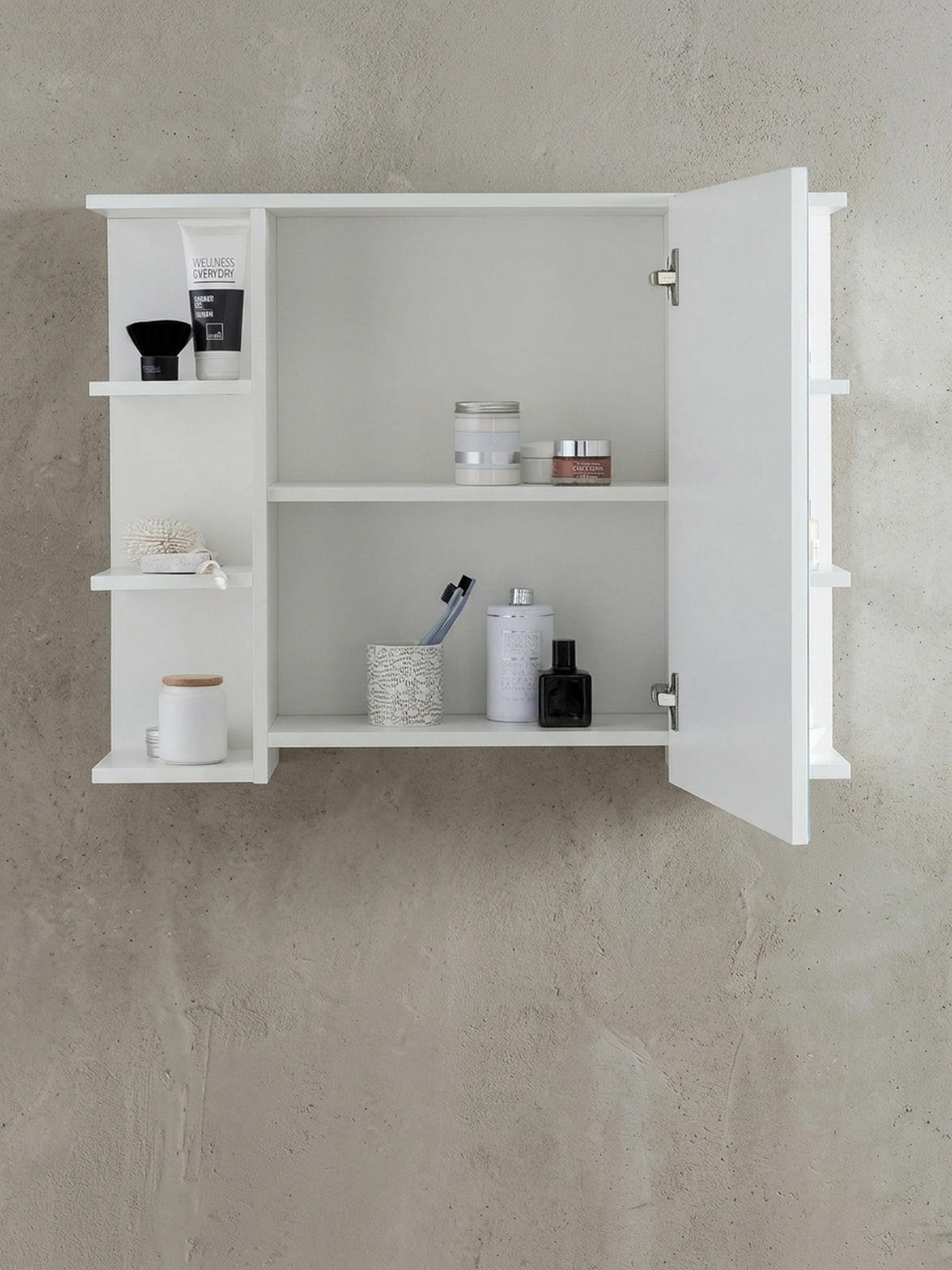 HÄNGESCHRANK Weiß aus Spanplatte mit Spiegel und seitlichen Ablagen 80x64,5x20 cm - Weiß, Holz (80/65/20cm) - KADIMA DESIGN