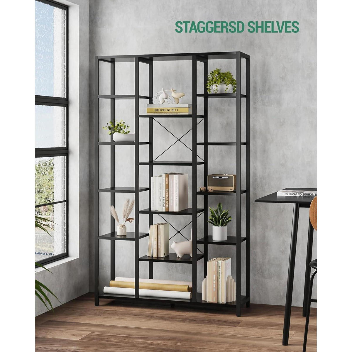BÜCHERREGAL mit 6 Ebenen 30 x 100 x 170 cm Schwarz mit Holzmaserung - Schwarz, Holzwerkstoff (100/170/30cm)