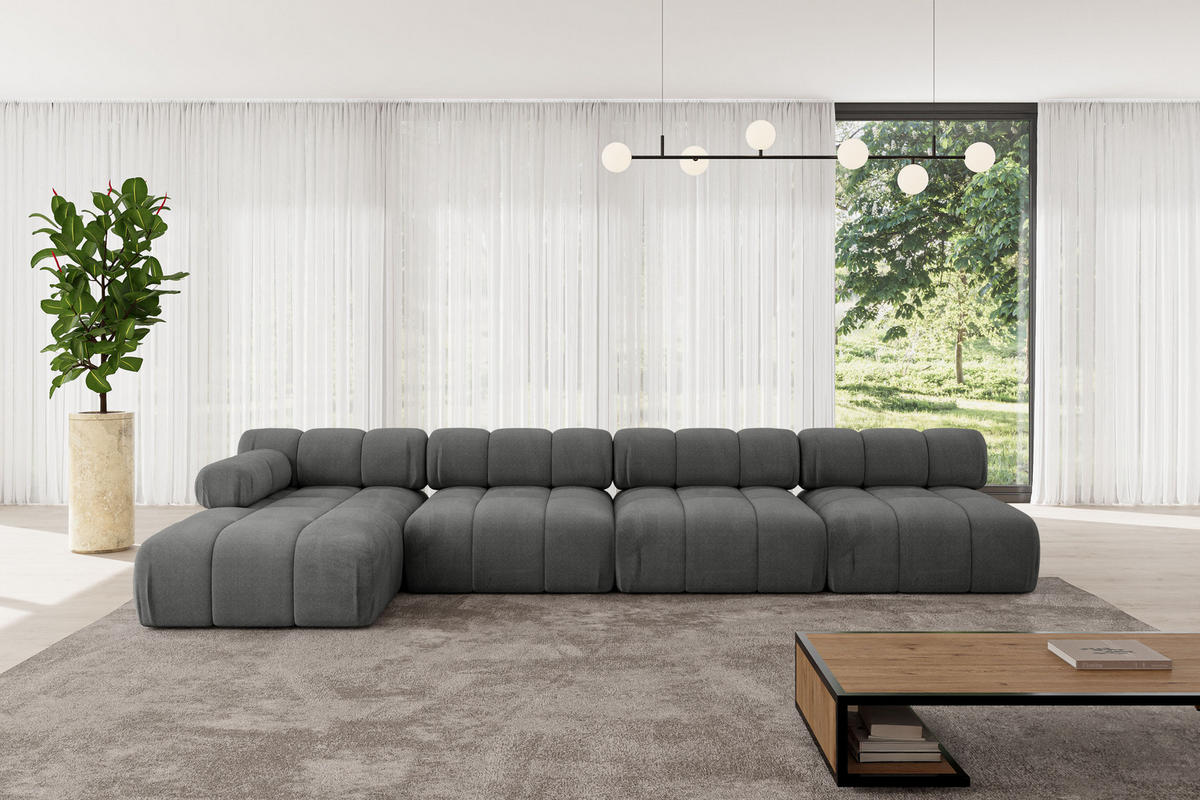ECKSOFA modulares Sofa Razon-L3 - 380x160x70 cm Dunkelgrau Velours - Dunkelgrau, Holzwerkstoff/Textil (380/160cm) - ALTDECOR