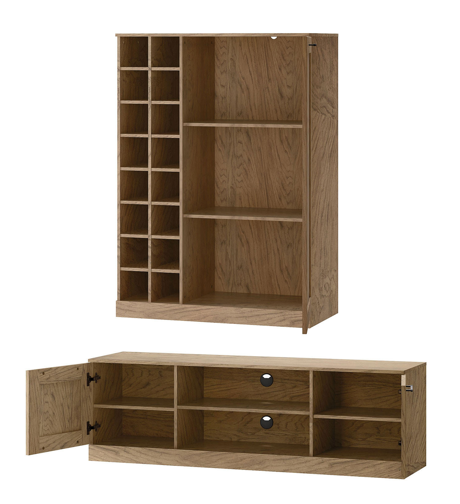 WOHNWAND Cozy Eiche Rustikal 3-teilig - Eichefarben/Braun, Holz/Metall (260/140/50cm) - Feldmann-Wohnen