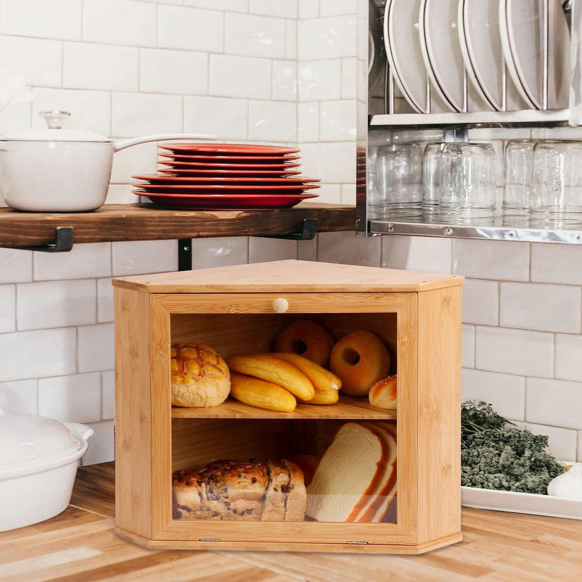 BROTKASTEN Bambus 2 Etagen 32 x 32 x 34 cm - Hellbraun, Naturmaterialien (32/34/32cm)