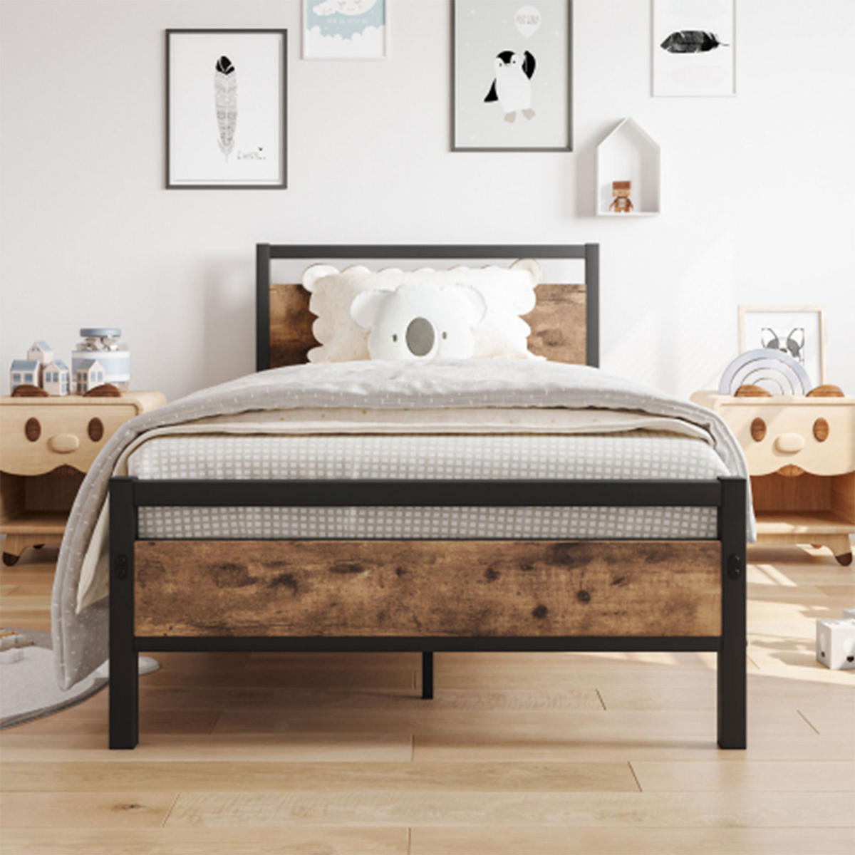 BETT 90/200 cm Schwarz Bettgestell aus Metall im Vintage-Design - Schwarz, Metall (90/200cm) - OKWISH