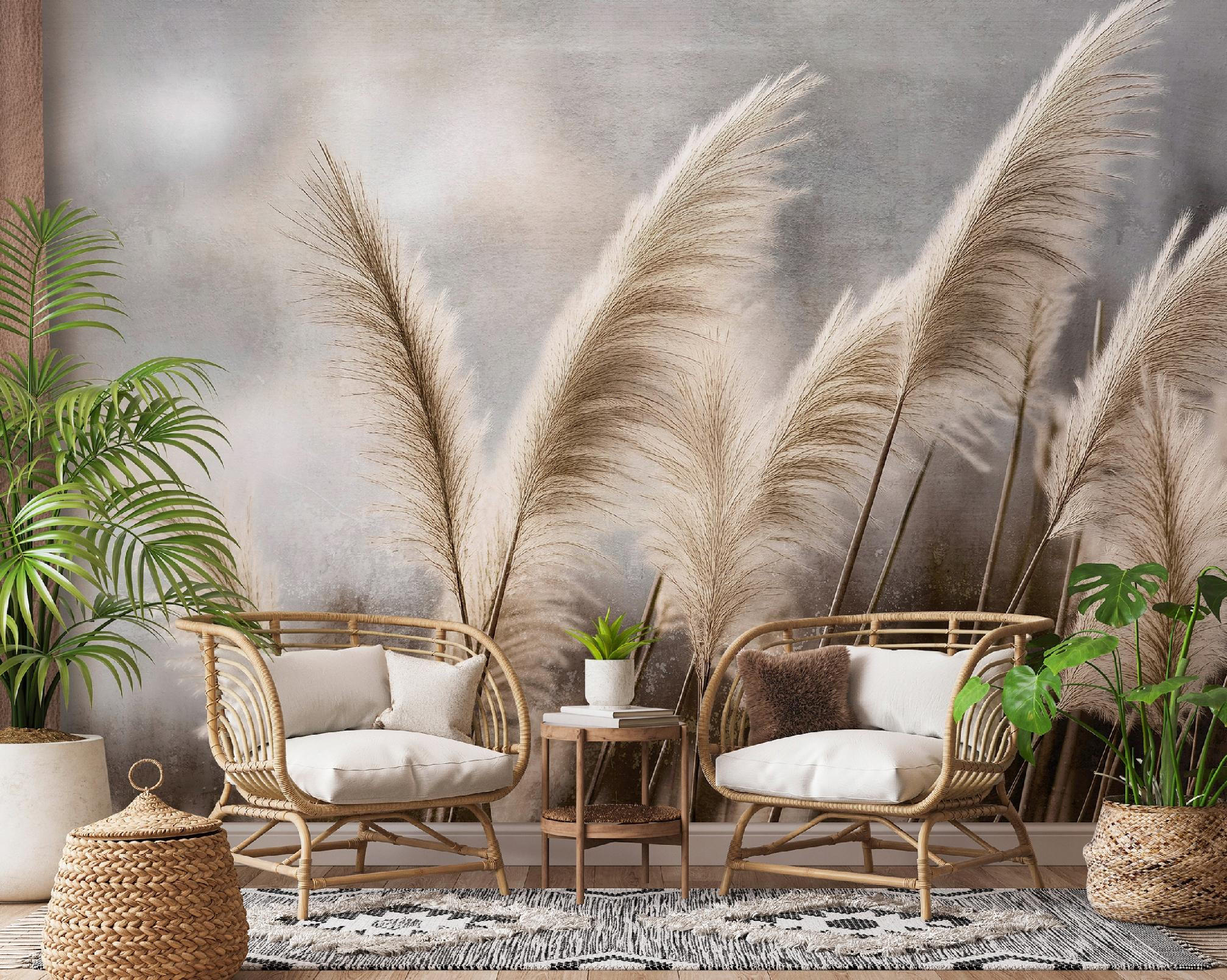 FOTOTAPETE Pampasgras Natur Beige 368x254 cm - Multicolor, Textil (368/254cm) - Wallarena