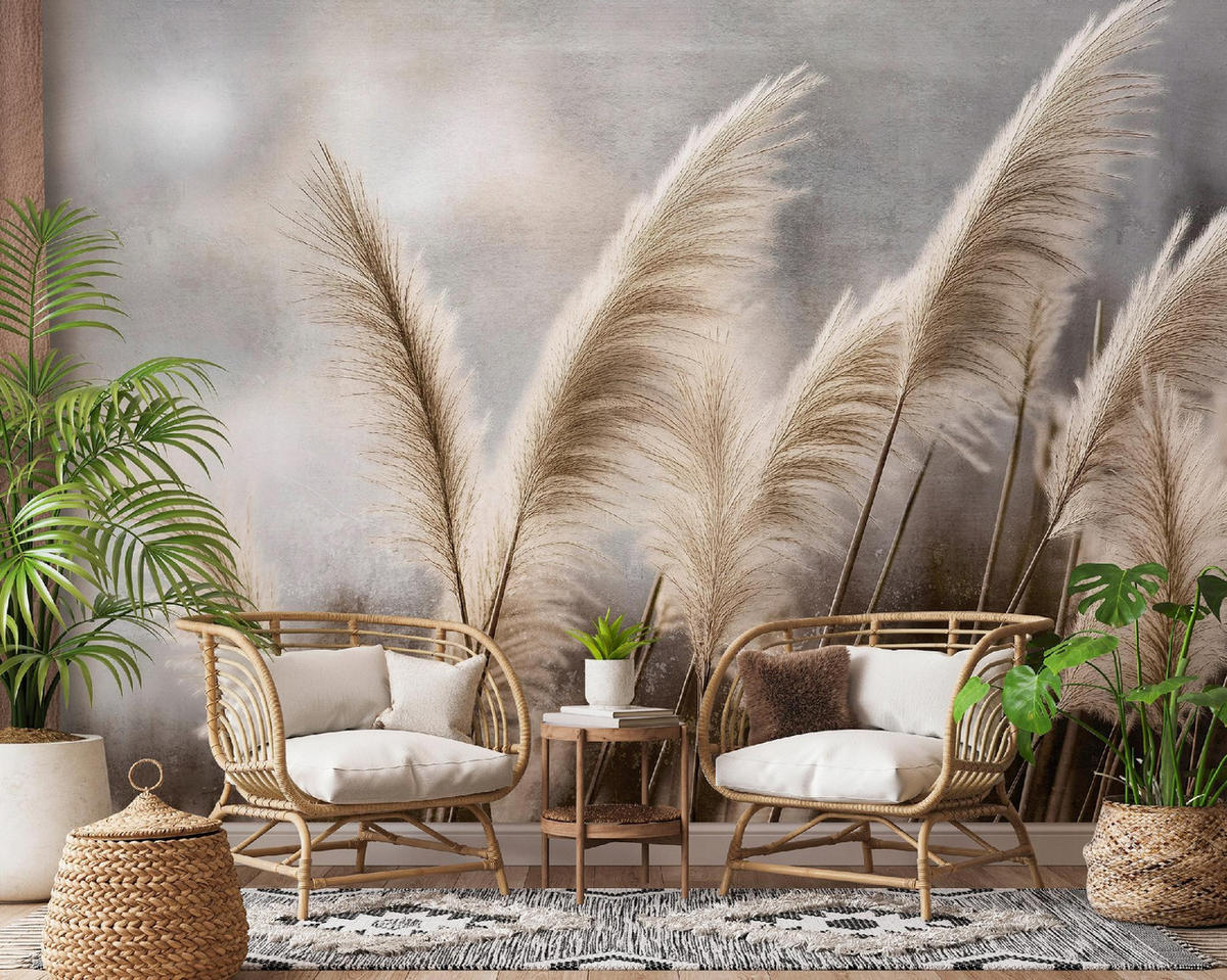 FOTOTAPETE Pampasgras Natur Beige 368x254 cm - Multicolor, Textil (368/254cm) - Wallarena