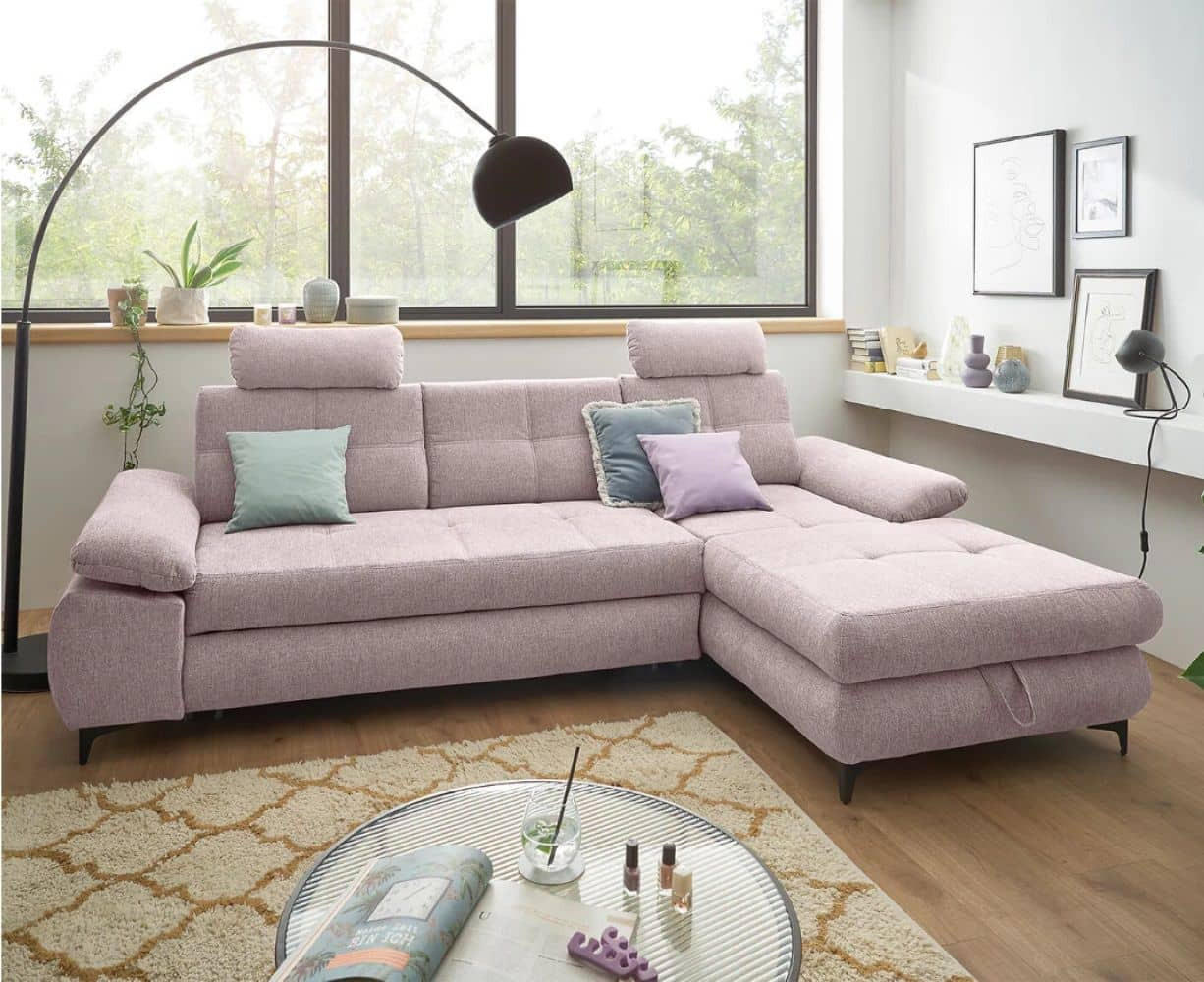 ECKSOFA mit Schlaffunktion und Bettkasten - Pink/Schwarz, Kunststoff/Textil (177/274cm) - ed exciting design