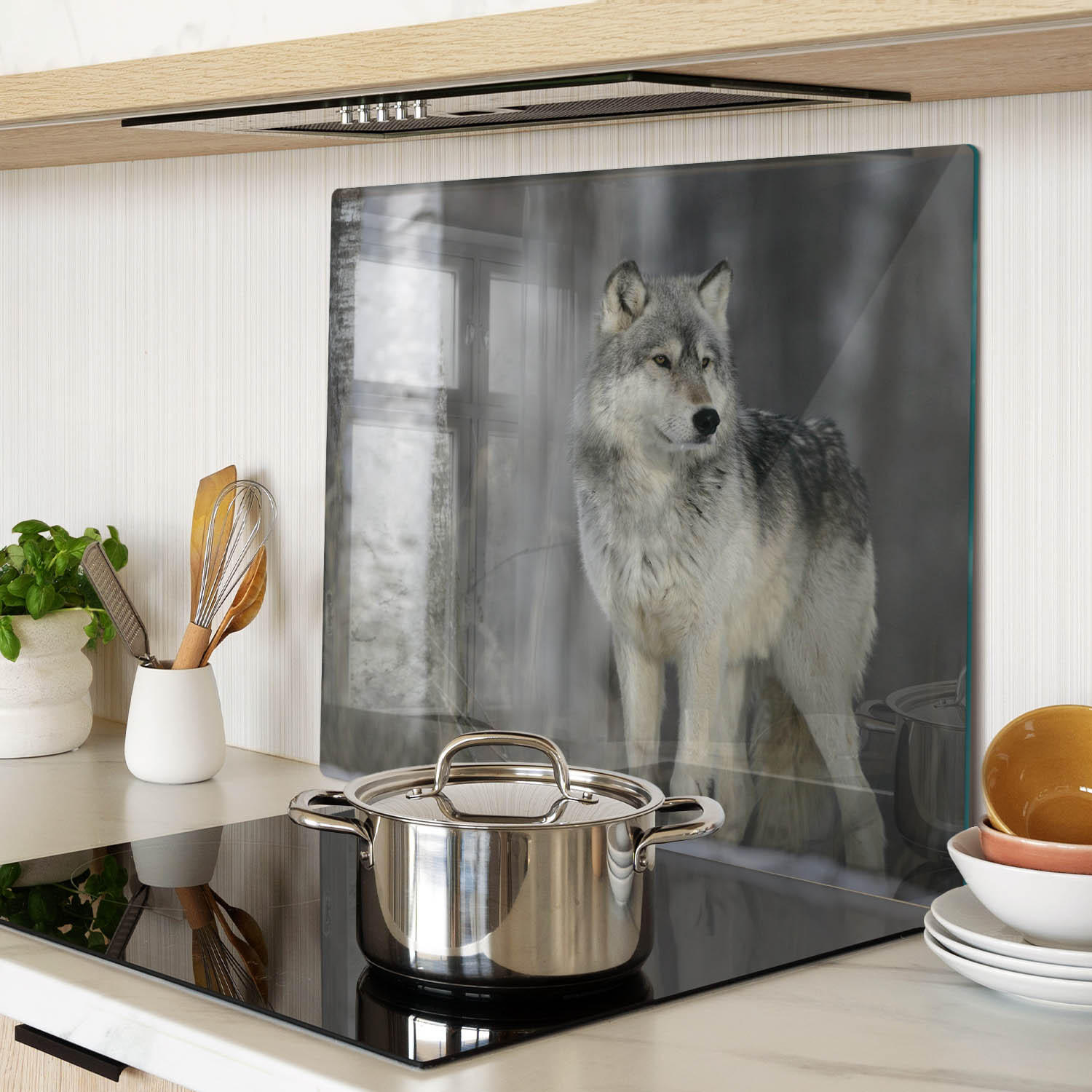 GLASPLATTE 60x52 cm Grauer Wolf - Grau, Glas (60/0.4/52cm) - TULUP